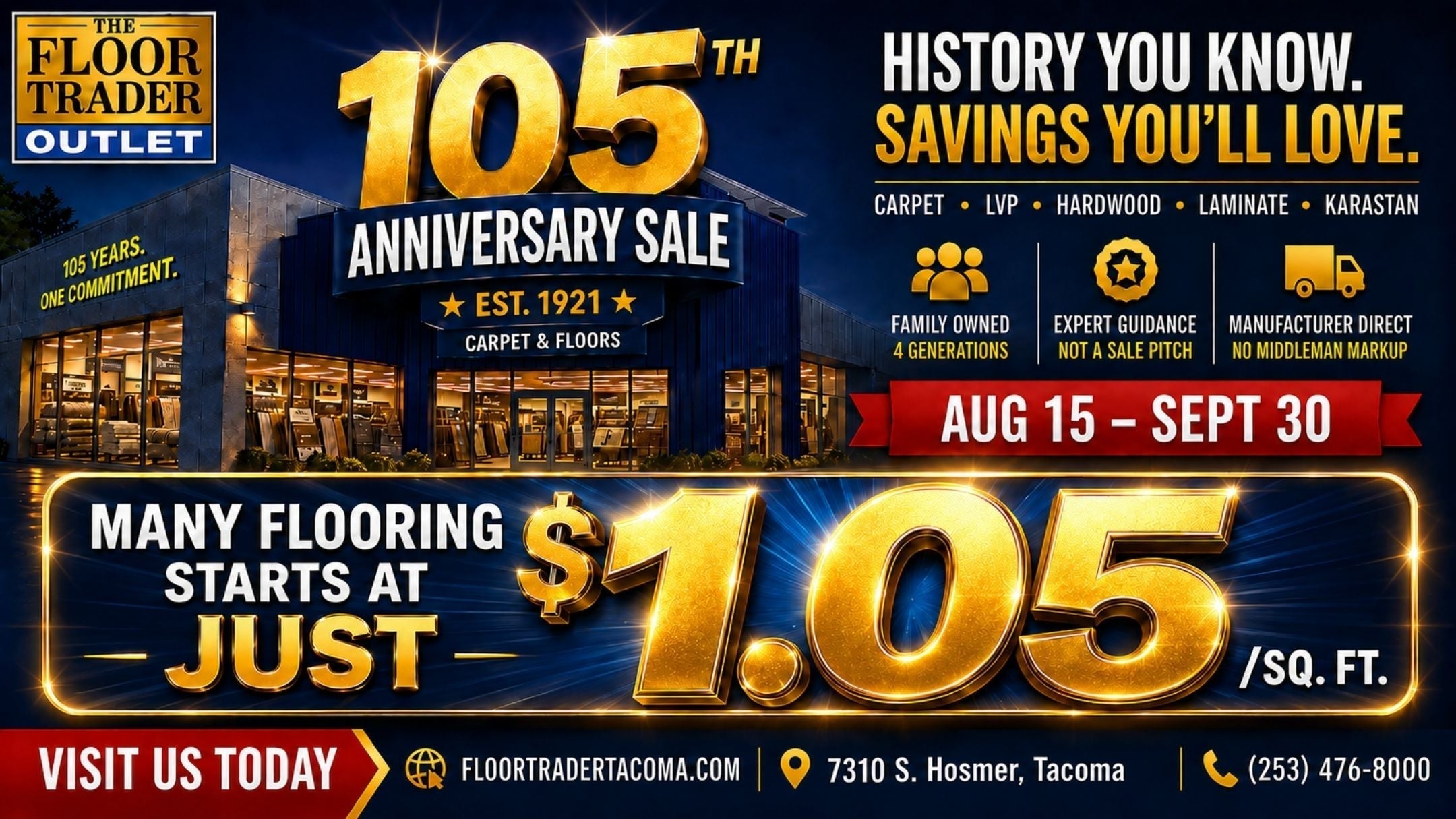 105 Year Anniversary Sale on New Floors!